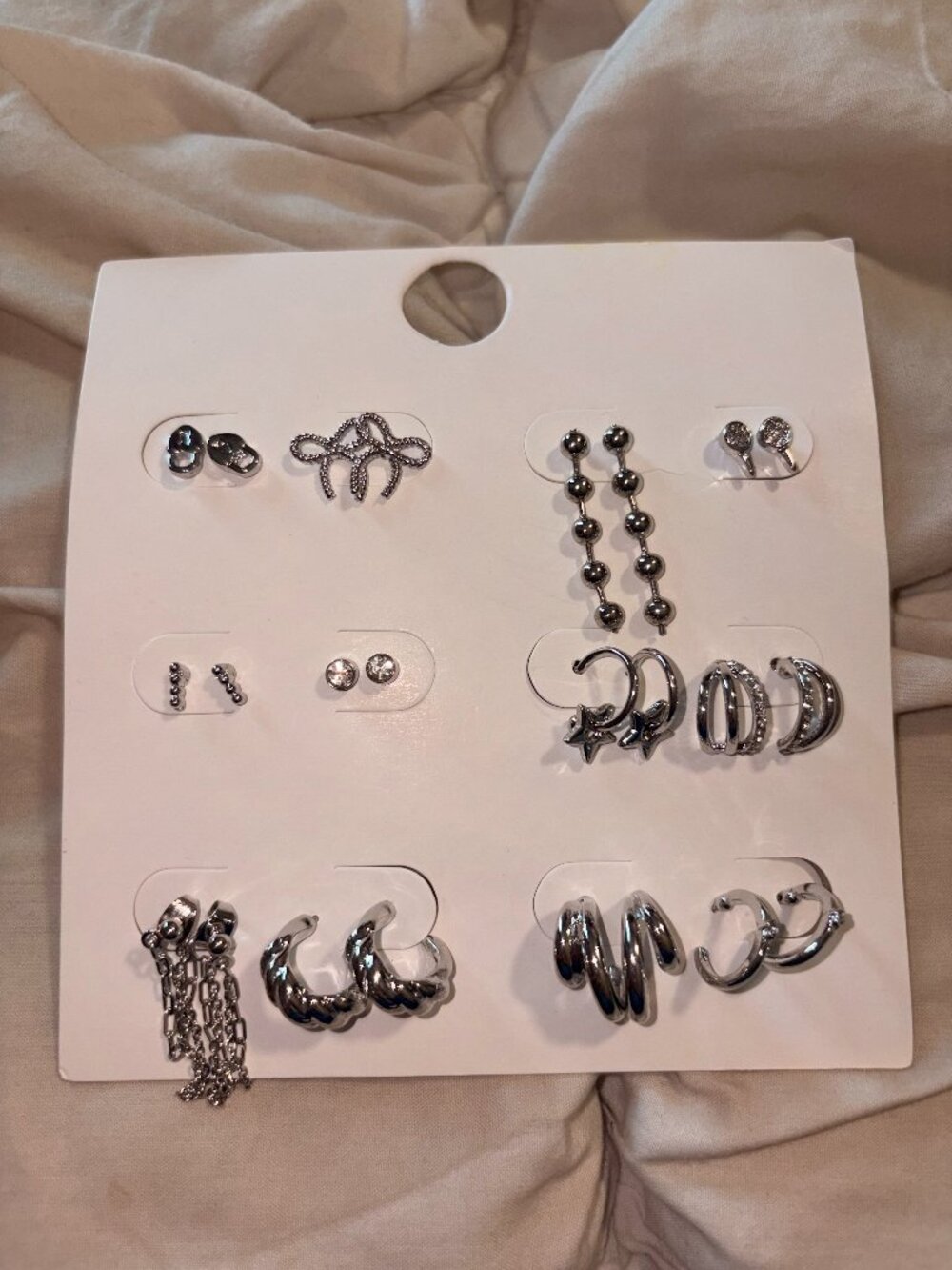 Free People Silver Earring Set 12 Pairs Coquette Bow Star Hoops Studs